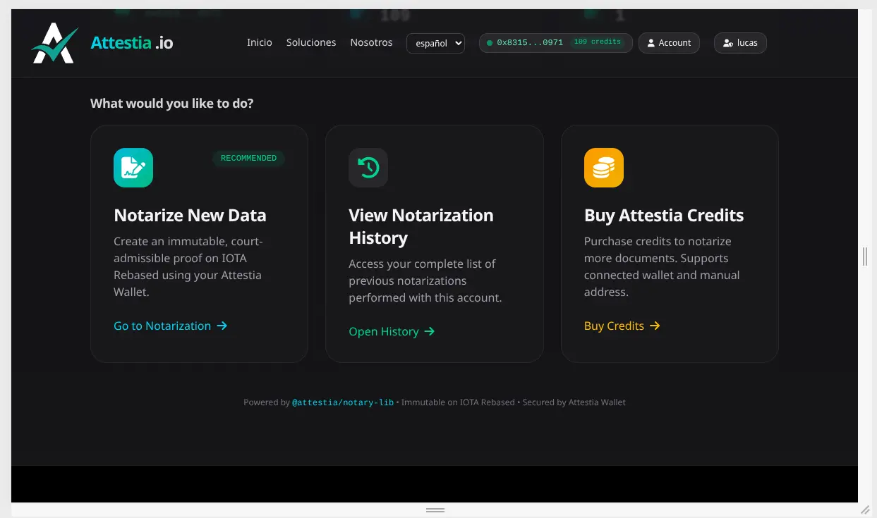 Attestia Notary web dashboard